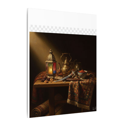 Oriental Still Life Canvas — Vintage Brass Teapot & Lantern Wall Art