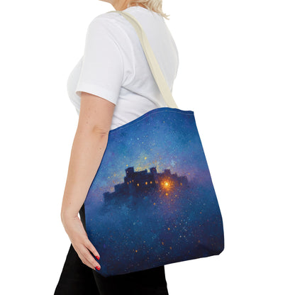 Starry Night Castle Tote Bag — Mystical Galaxy Scene All-Over Print