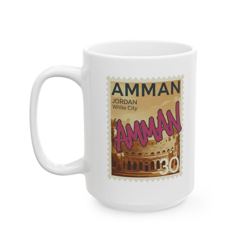 Amman Jordan Stamp Ceramic Mug — Vintage Travel Coffee Cup (11oz/15oz)