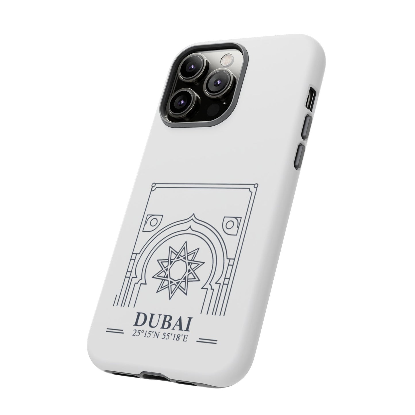 Dubai Architectural Phone Case — Minimal Souvenir Travel Design with Coordinates