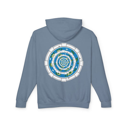 Circular World Map Hoodie — Planet Orbit Graphic Lightweight Hooded Sweatshirt