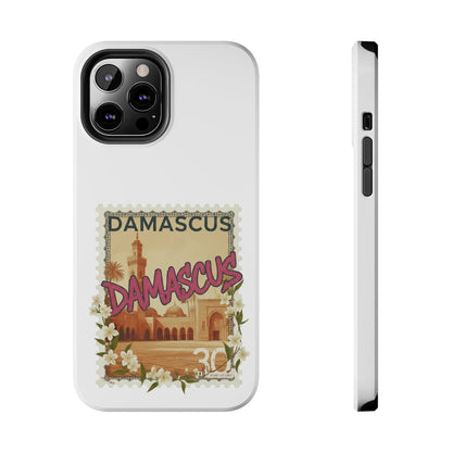 Étui de téléphone résistant à motif de timbres vintage Damas — Coque de téléphone rétro pour voyage