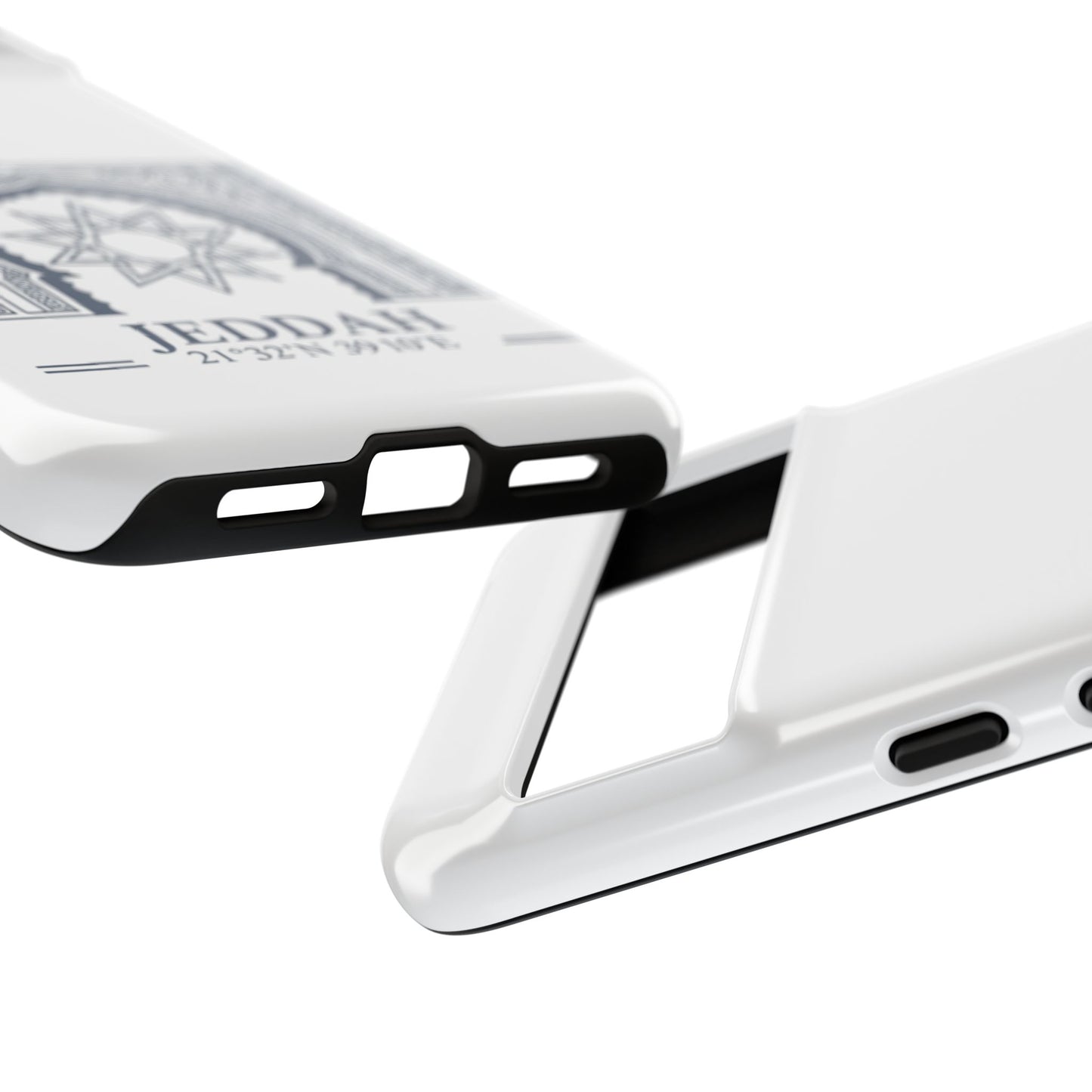 Jeddah Coordinates Phone Case — Arabic Arch Geometric Design