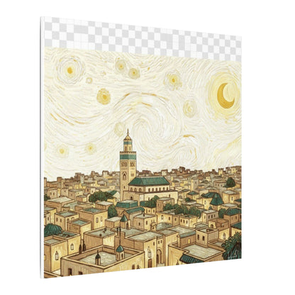 Moroccan Cityscape Canvas Print — Starry Night-Inspired Mosque Wall Art
