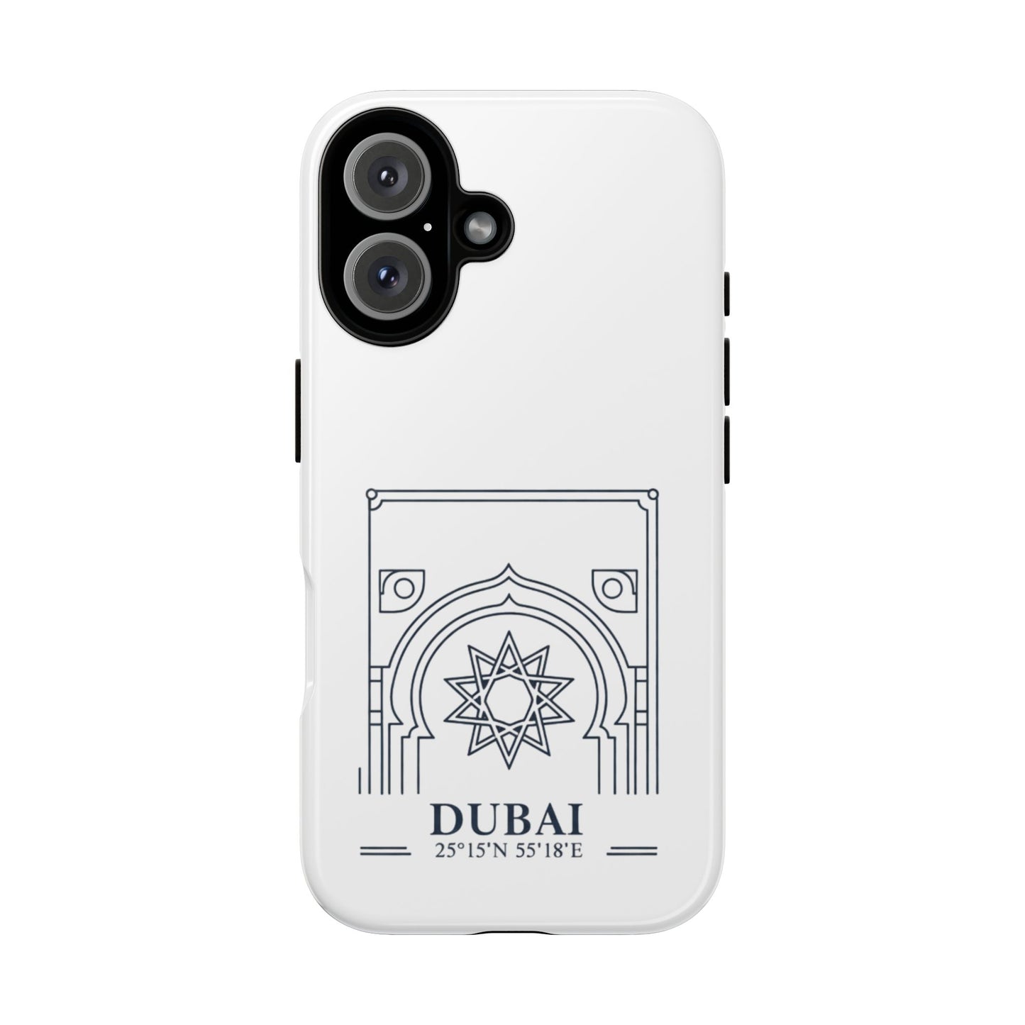 Dubai Architectural Phone Case — Minimal Souvenir Travel Design with Coordinates
