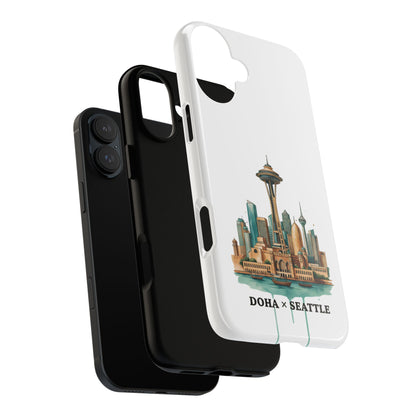 Coque de téléphone résistante Doha x Seattle Skyline — Protection pour téléphone inspirée de la ville