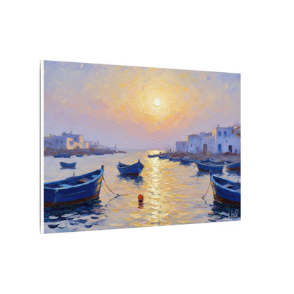 Seaside Sunset Canvas Print — Boats on Tranquil Harbor Wall Art
