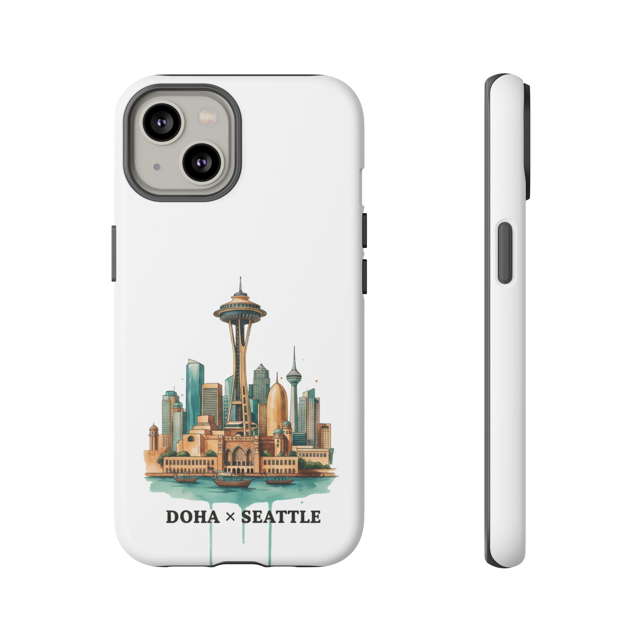 Doha x Seattle Skyline Tough Phone Case — Cityscape Protective Phone Cover
