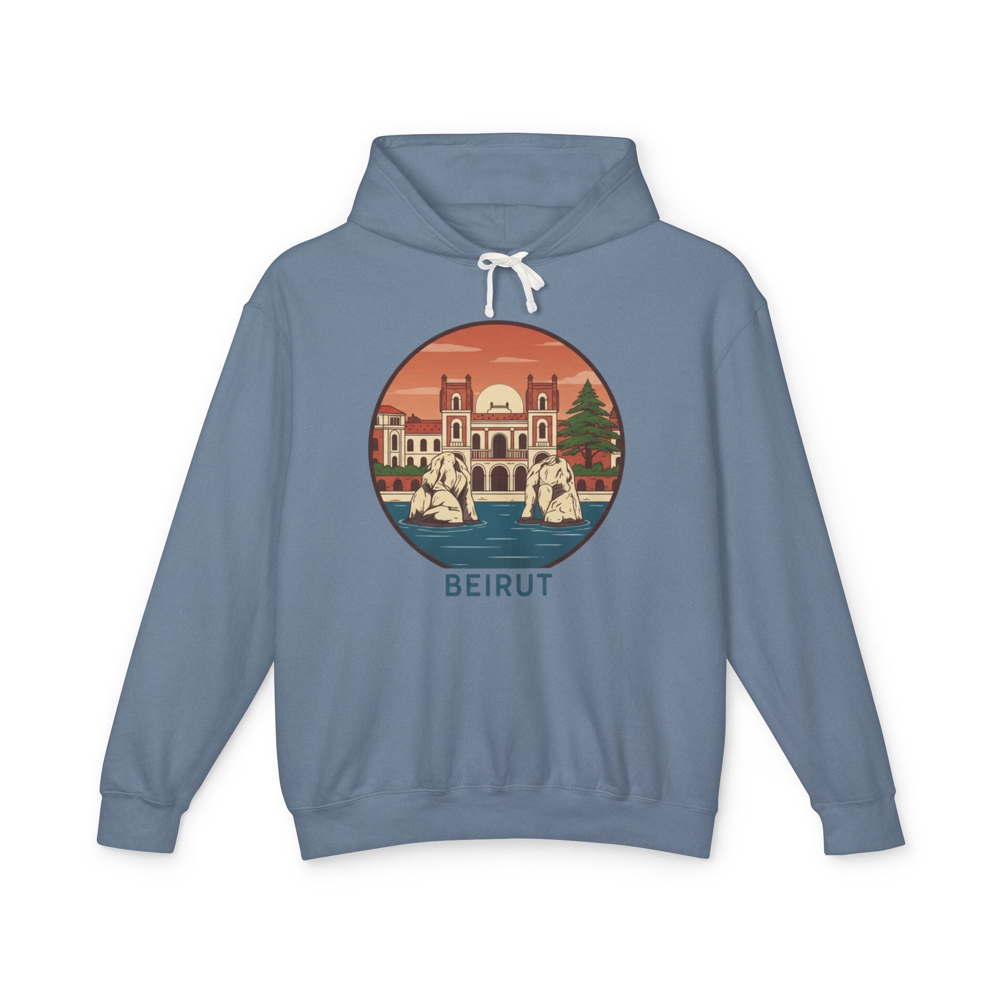 Beirut Vintage Landmark Hoodie — Retro Cityscape Graphic Hooded Sweatshirt