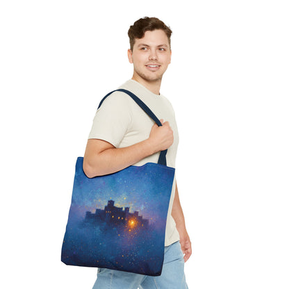 Starry Night Castle Tote Bag — Mystical Galaxy Scene All-Over Print