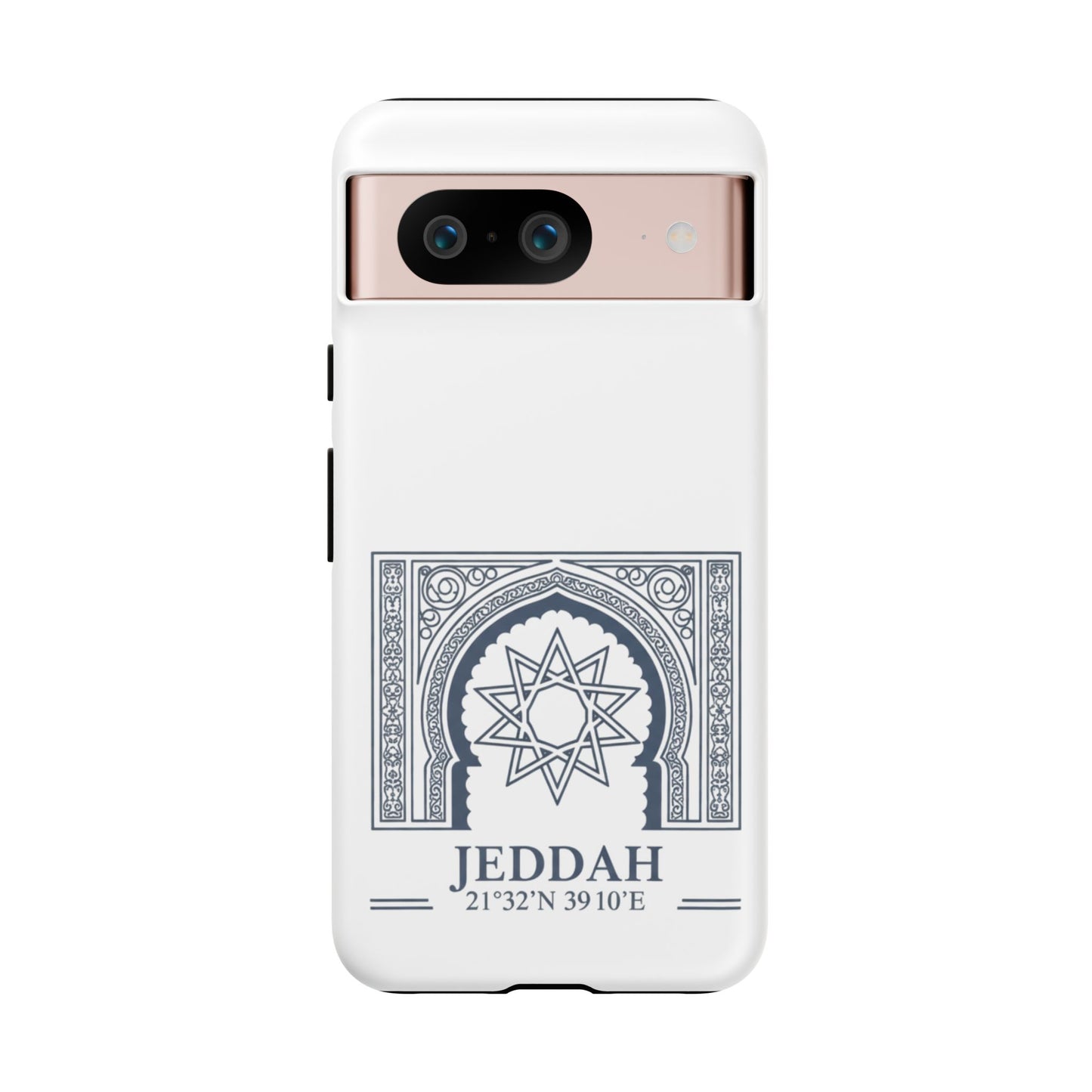 Jeddah Coordinates Phone Case — Arabic Arch Geometric Design