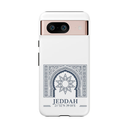 Jeddah Coordinates Phone Case — Arabic Arch Geometric Design