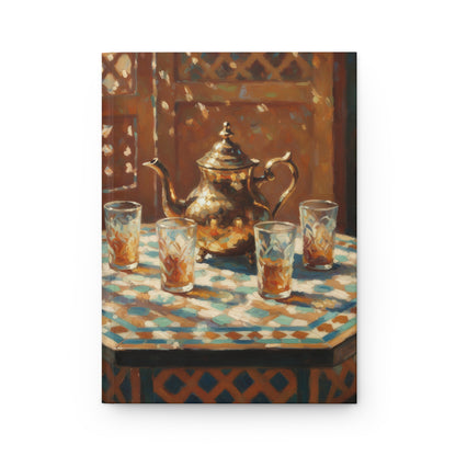 Moroccan Tea Set Hardcover Journal — Vintage Teapot & Glasses Notebook