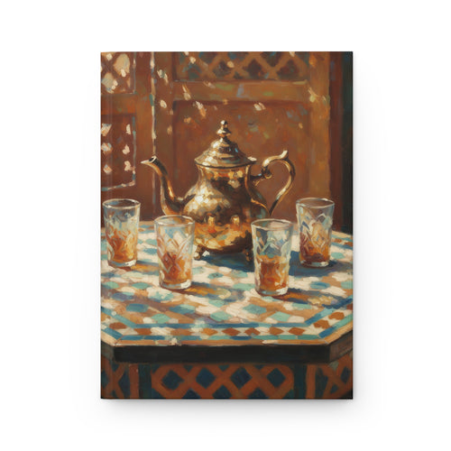 Moroccan Tea Set Hardcover Journal — Vintage Teapot & Glasses Notebook