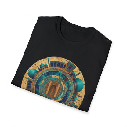 Sacred Geometry Mandala T-Shirt — Teal & Gold Spiritual Art Tee