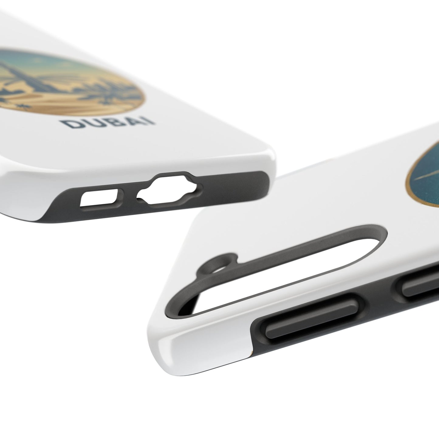 Coque de téléphone résistante motif skyline de Dubaï — Étui de voyage rétro palmiers du désert