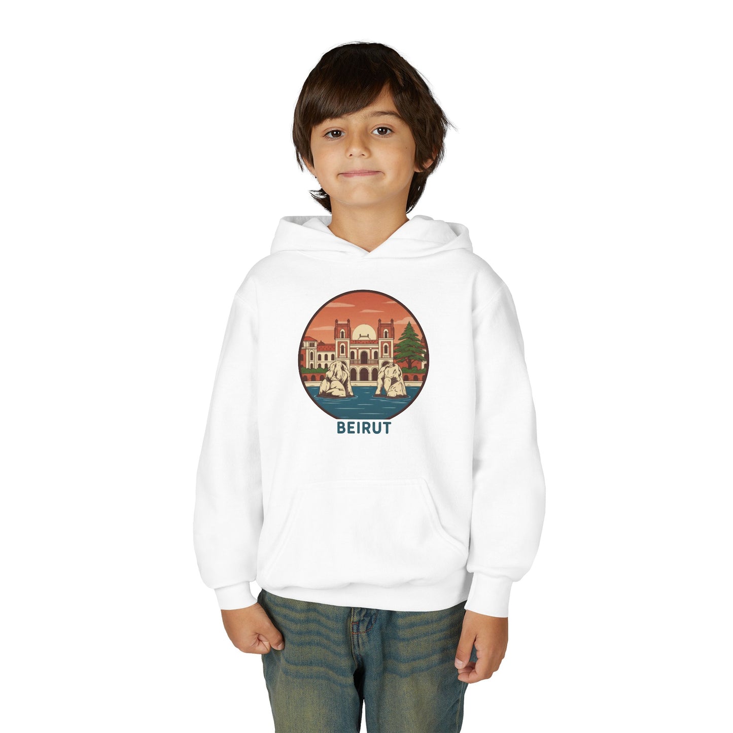 Beirut Skyline Youth Hoodie - Vintage City Illustration