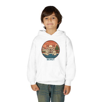 Beirut Skyline Youth Hoodie - Vintage City Illustration