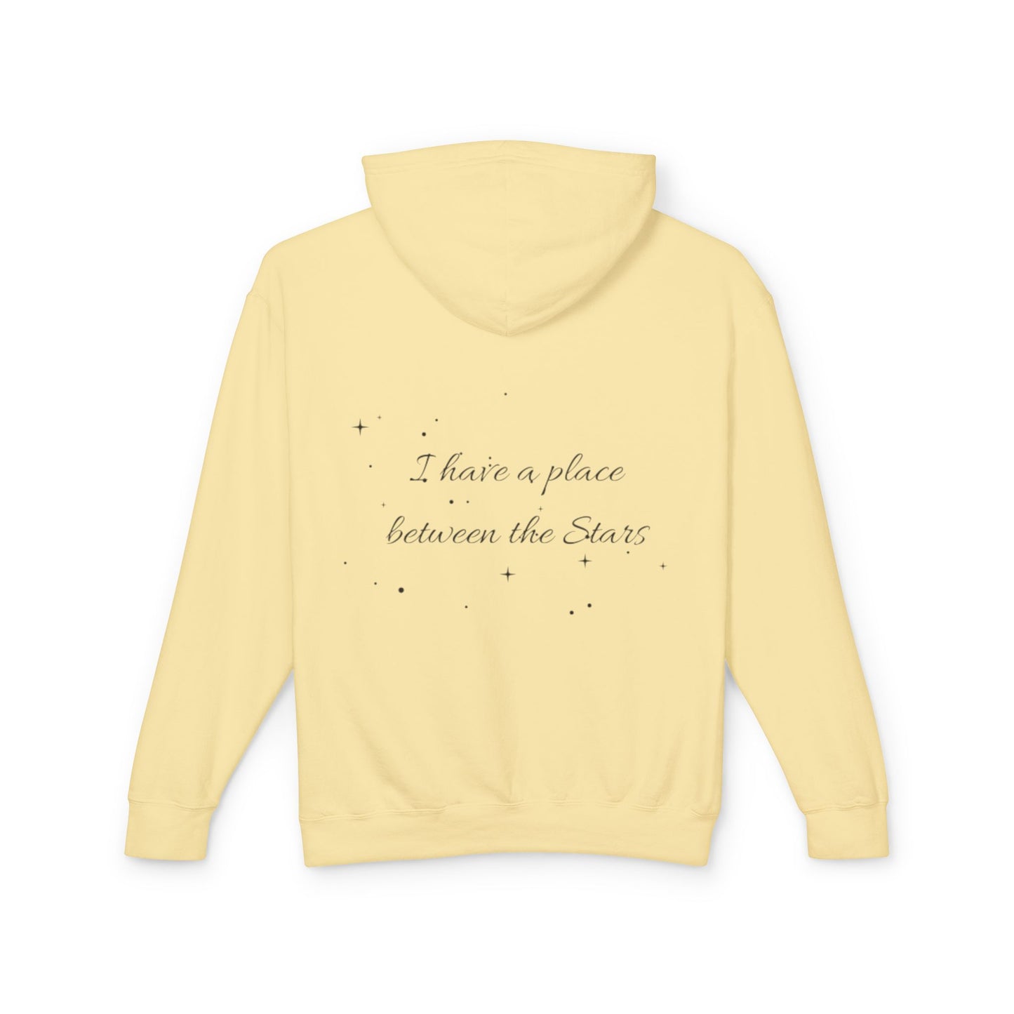 Starry Script Hoodie — "I Have a Place Between the Stars" Lightweight Pullover