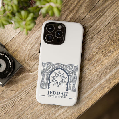 Jeddah Coordinates Phone Case — Arabic Arch Geometric Design