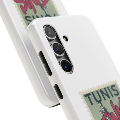 Coque de téléphone résistante à motif timbre vintage de Tunis — Étui de téléphone rétro pour voyage en Tunisie