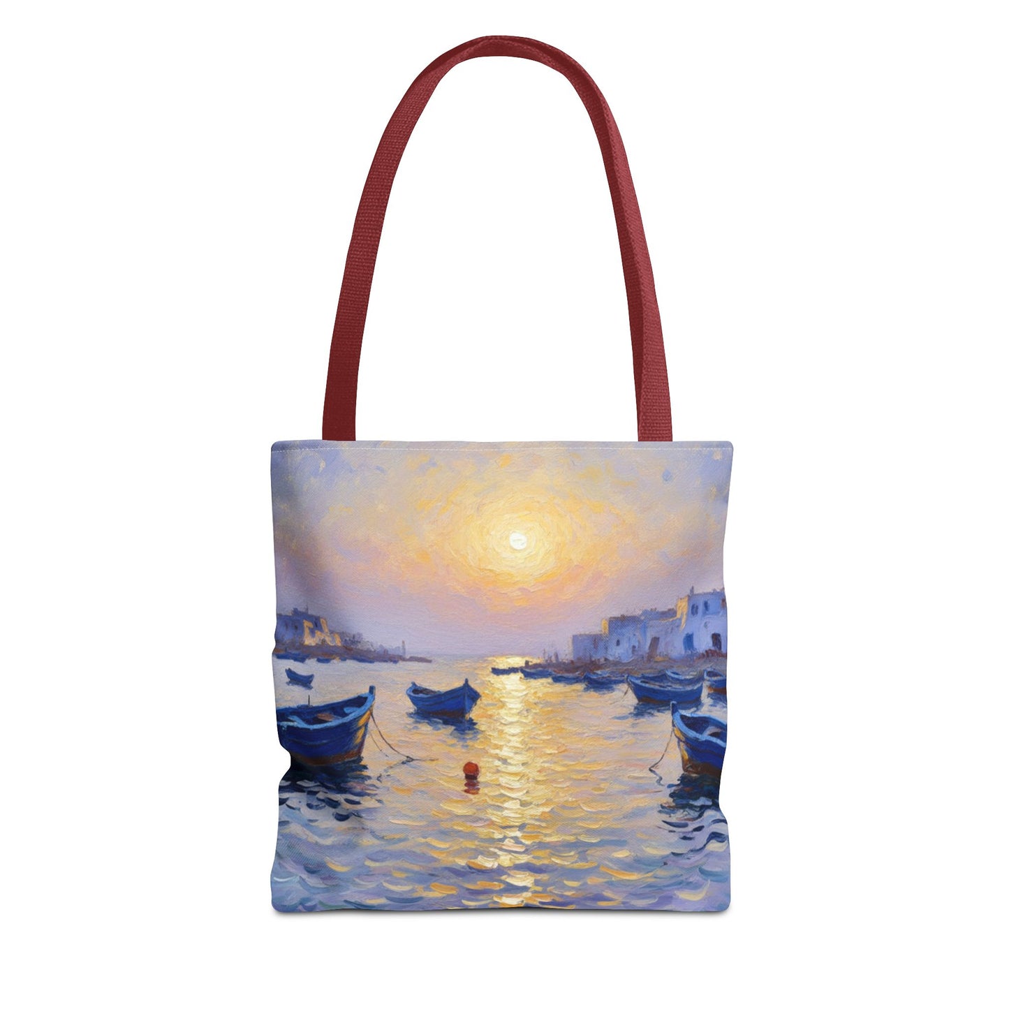 Sunset Harbor Tote Bag - Seaside Boats Art Print