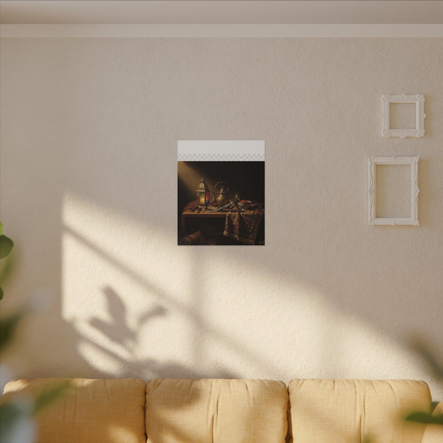 Oriental Still Life Canvas — Vintage Brass Teapot & Lantern Wall Art