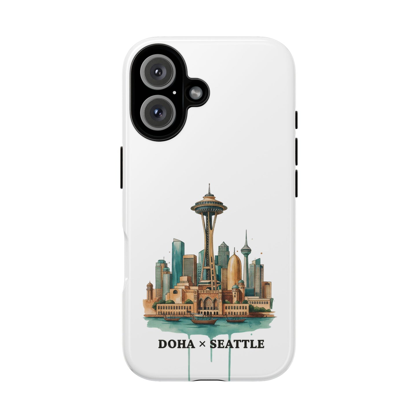 Coque de téléphone résistante Doha x Seattle Skyline — Protection pour téléphone inspirée de la ville