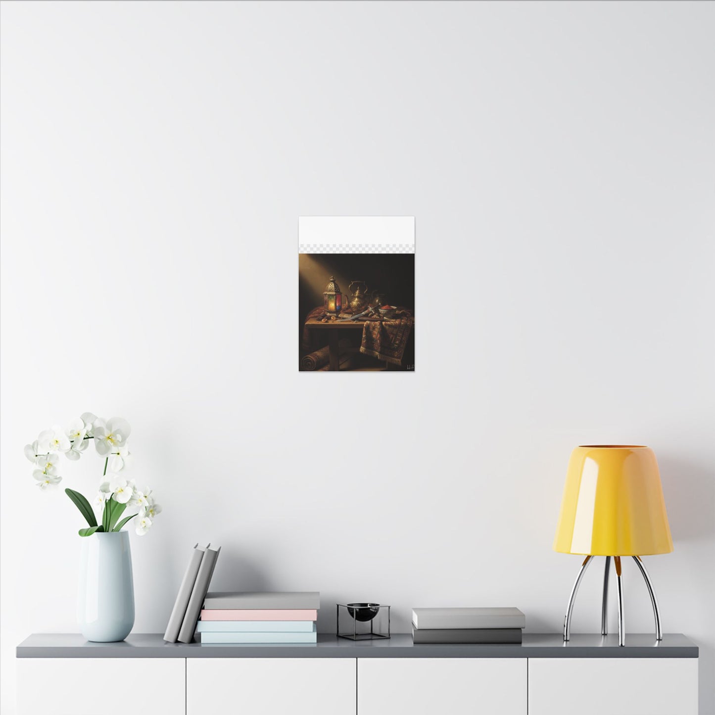 Oriental Still Life Canvas — Vintage Brass Teapot & Lantern Wall Art