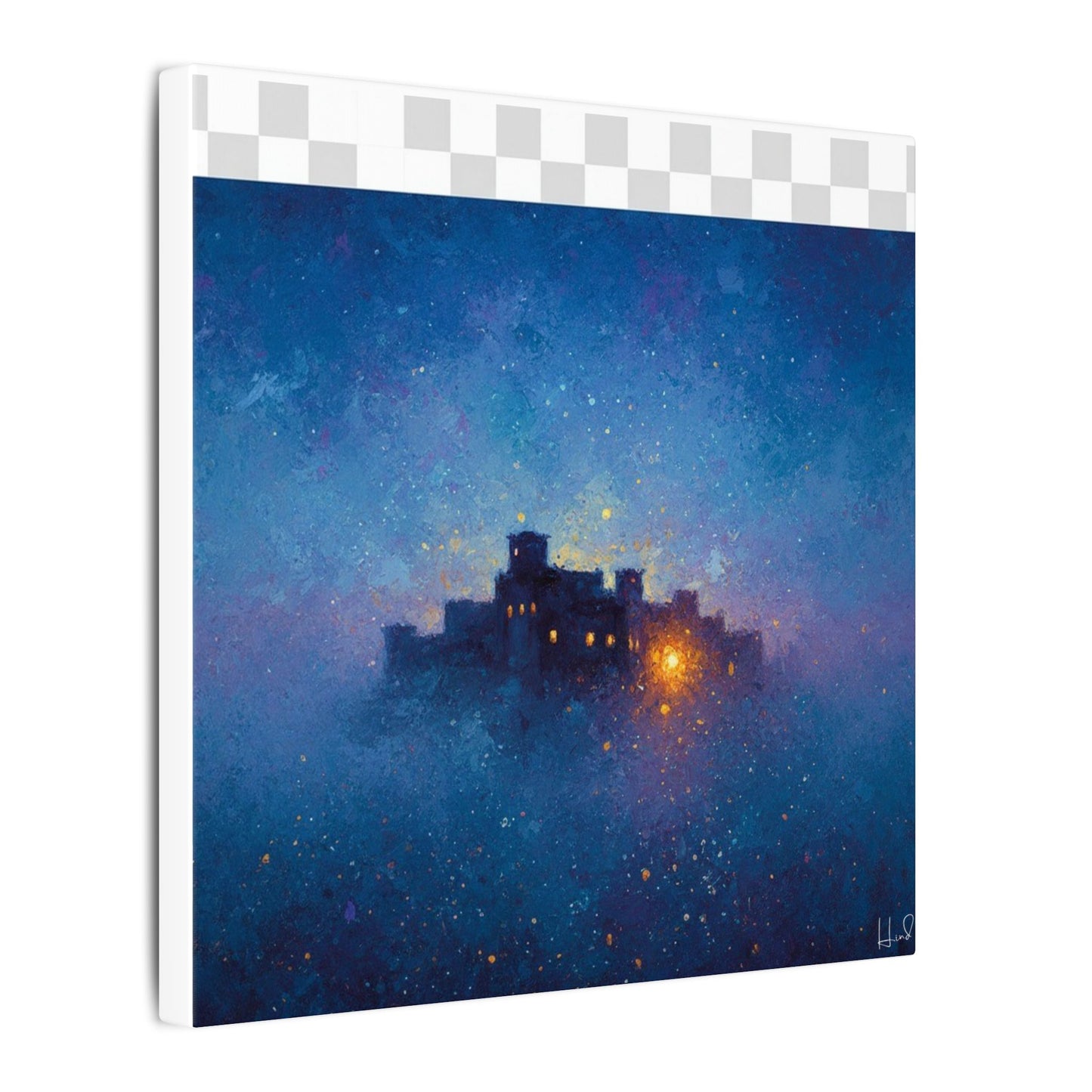 Tableau sur toile mate « Forteresse de la Nuit Étoilée » — Paysage mystique de château bleu