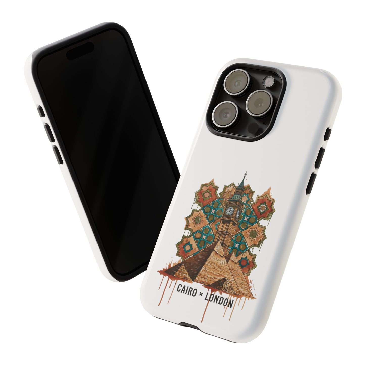 Cairo × London Phone Case — Vintage Mosaic Pyramids & Big Ben Travel Design