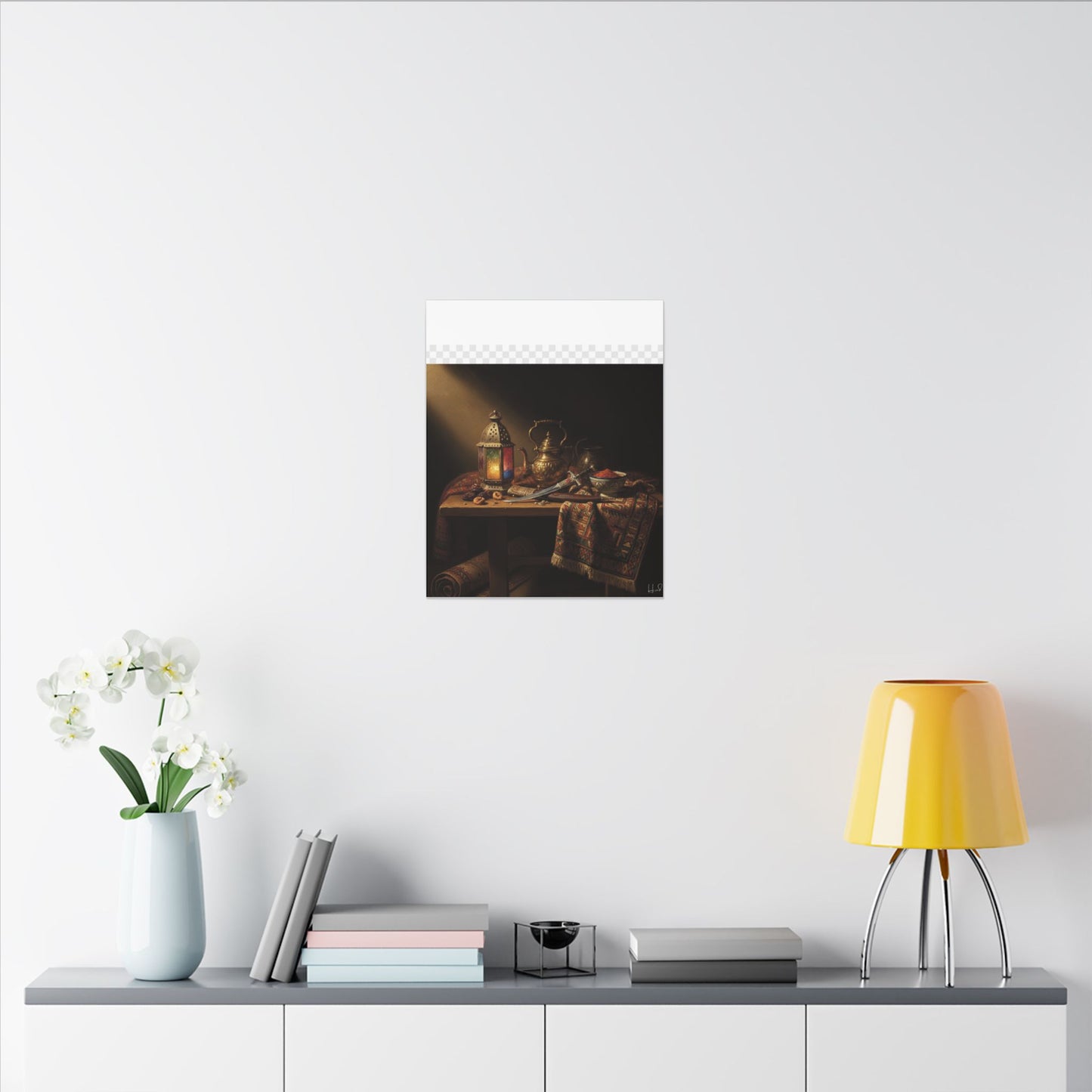 Oriental Still Life Canvas — Vintage Brass Teapot & Lantern Wall Art