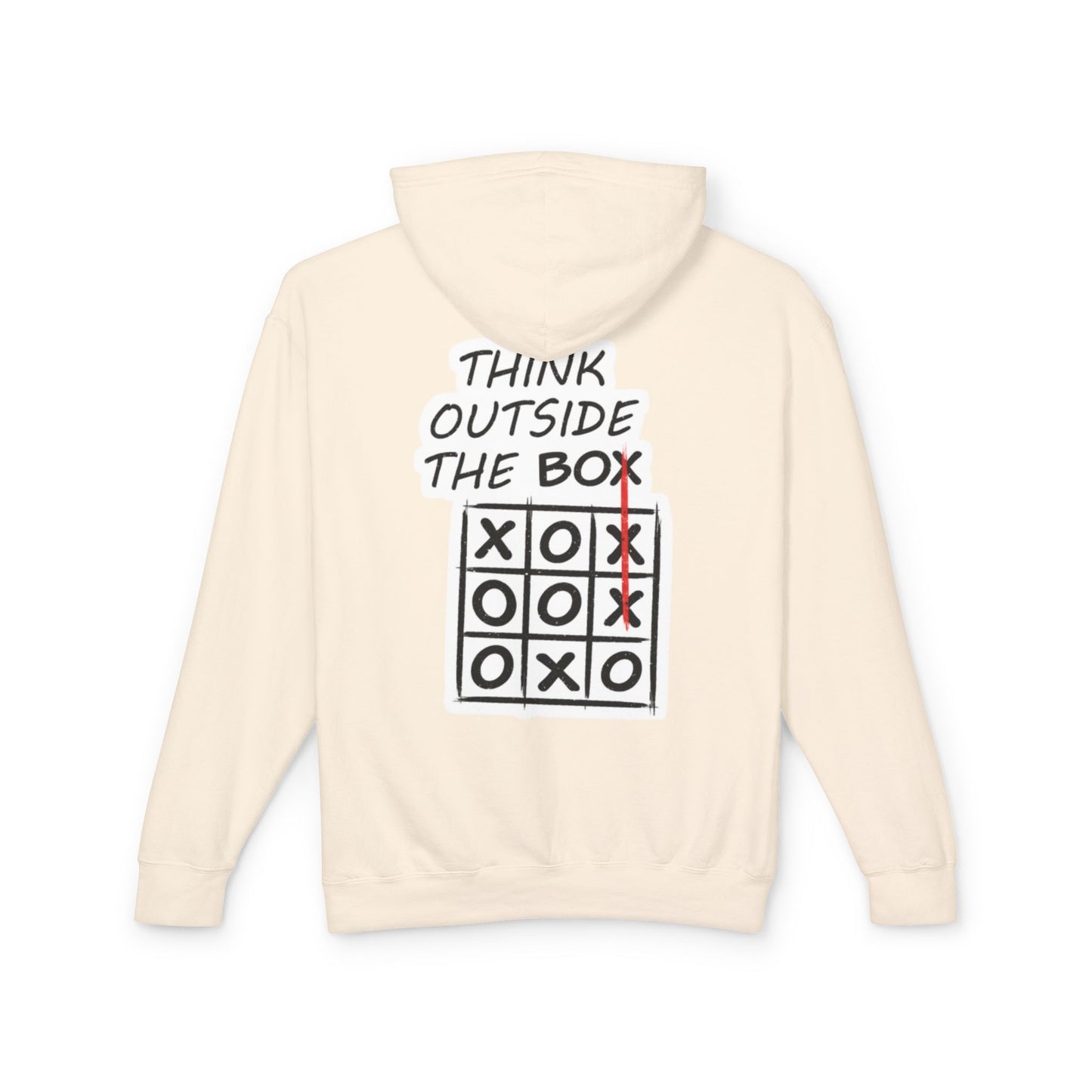 Think Outside the Box Hoodie — Tic-Tac-Toe Graphic Lightweight Hooded Sweatshirt