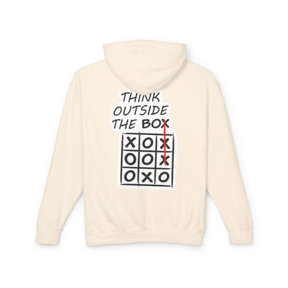 Think Outside the Box Hoodie — Tic-Tac-Toe Graphic Lightweight Hooded Sweatshirt