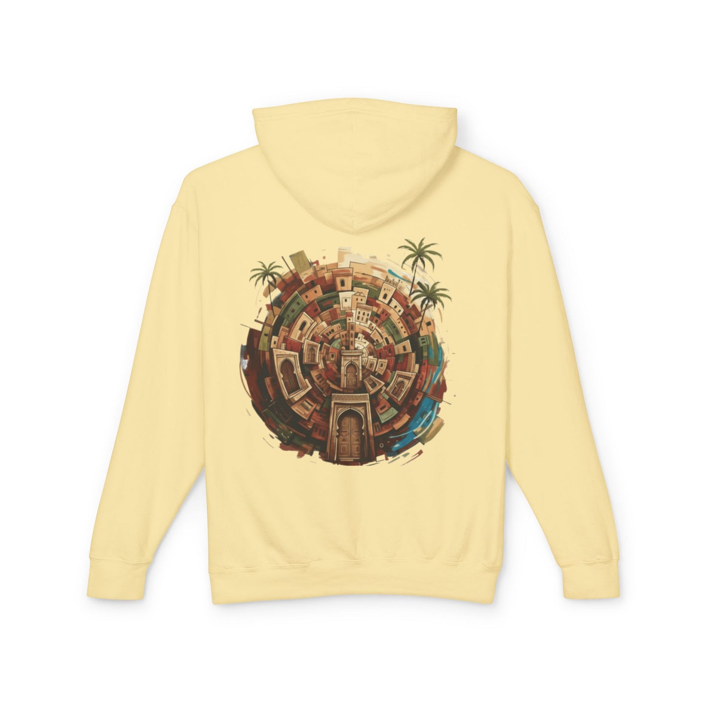 Lightweight Hoodie — Vintage Moroccan Medina Circle Back Print