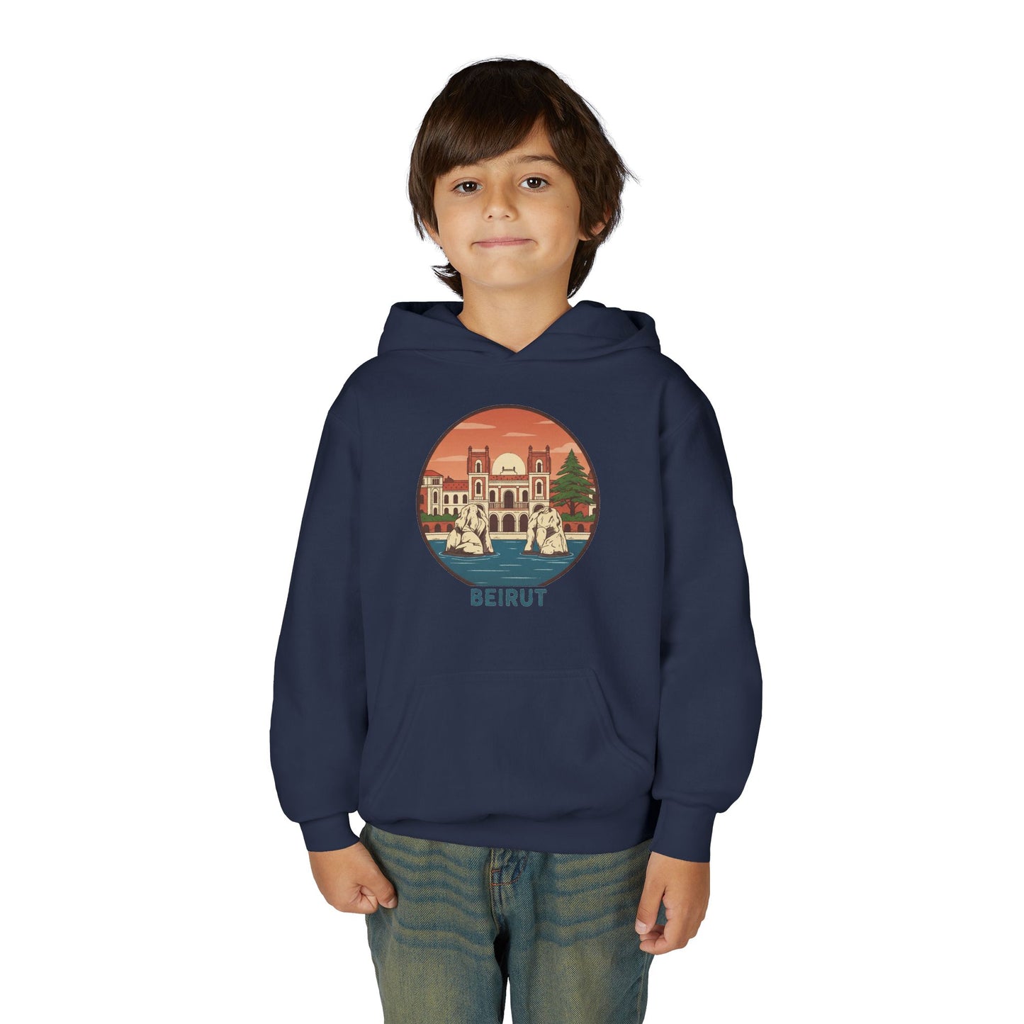 Beirut Skyline Youth Hoodie - Vintage City Illustration