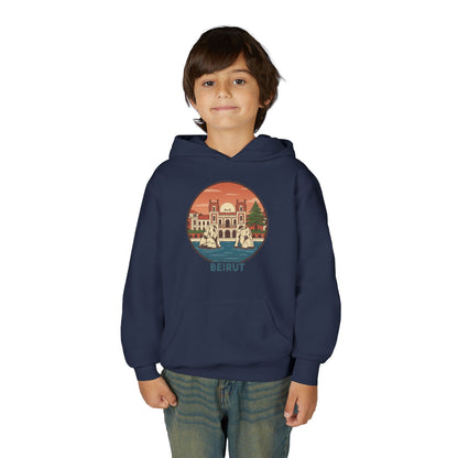 Beirut Skyline Youth Hoodie - Vintage City Illustration