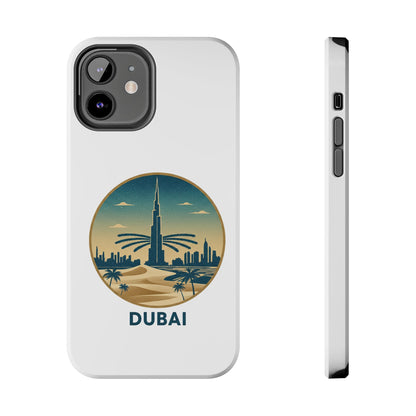 Coque de téléphone résistante motif skyline de Dubaï — Étui de voyage rétro palmiers du désert