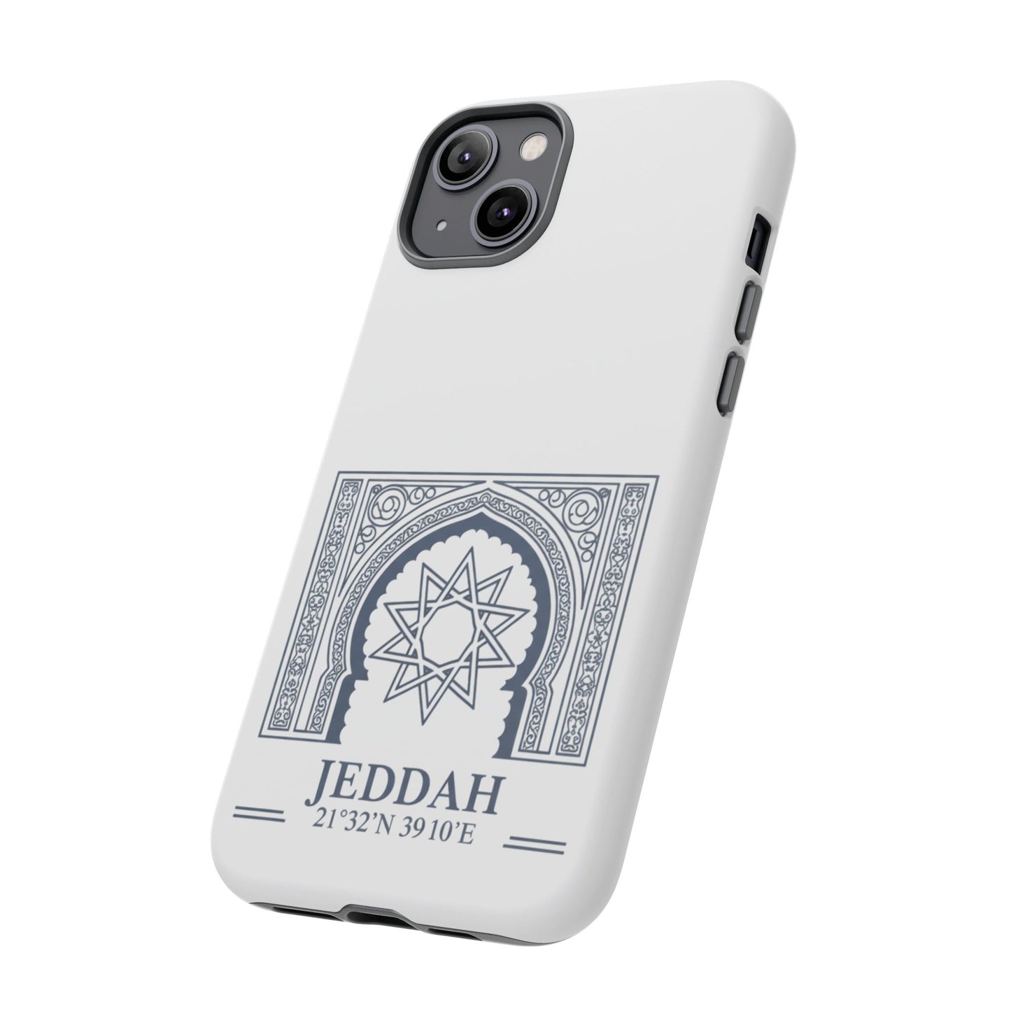 Jeddah Coordinates Phone Case — Arabic Arch Geometric Design