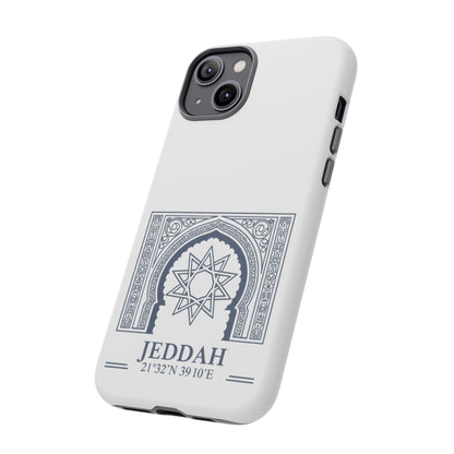 Jeddah Coordinates Phone Case — Arabic Arch Geometric Design