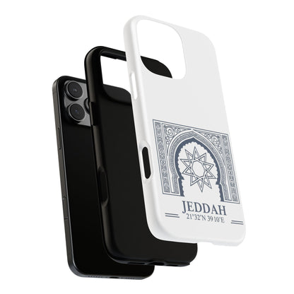 Jeddah Coordinates Phone Case — Arabic Arch Geometric Design