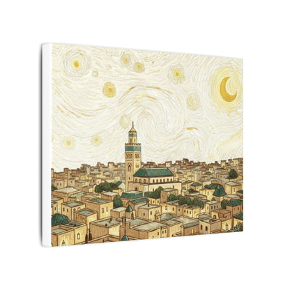 Moroccan Cityscape Canvas Print — Starry Night-Inspired Mosque Wall Art