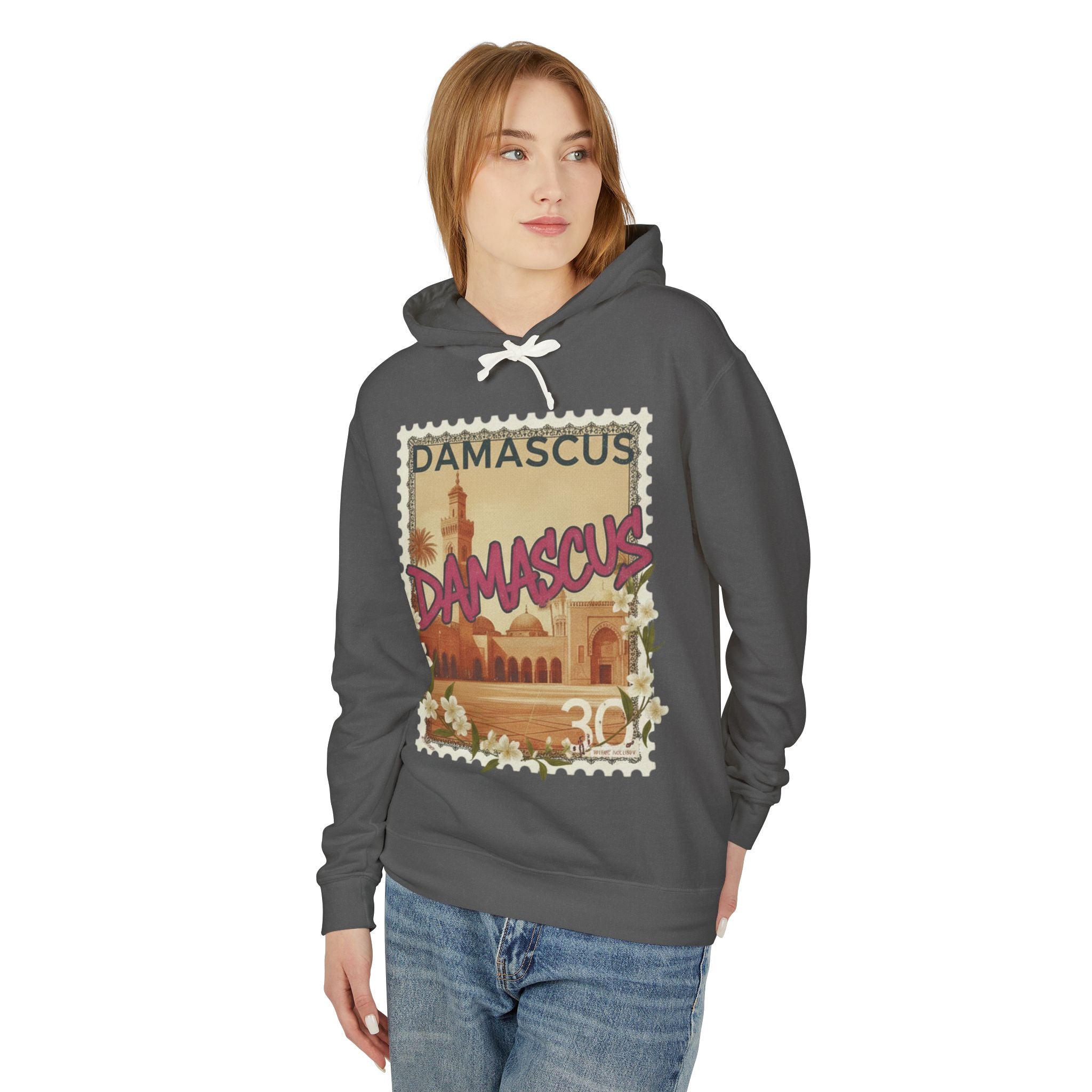 Damascus Vintage Postage Hoodie — Retro Travel Sweatshirt