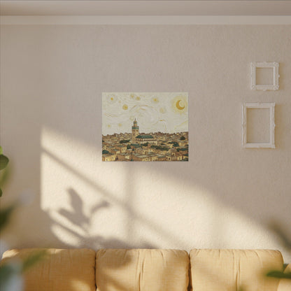 Moroccan Cityscape Canvas Print — Starry Night-Inspired Mosque Wall Art