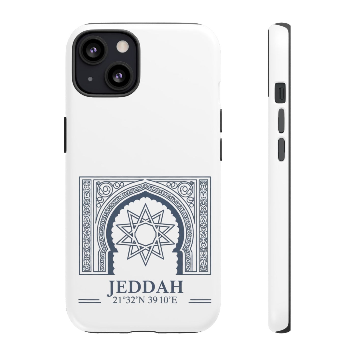 Jeddah Coordinates Phone Case — Arabic Arch Geometric Design