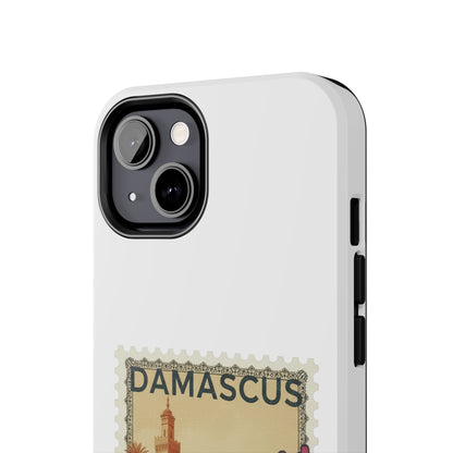 Étui de téléphone résistant à motif de timbres vintage Damas — Coque de téléphone rétro pour voyage
