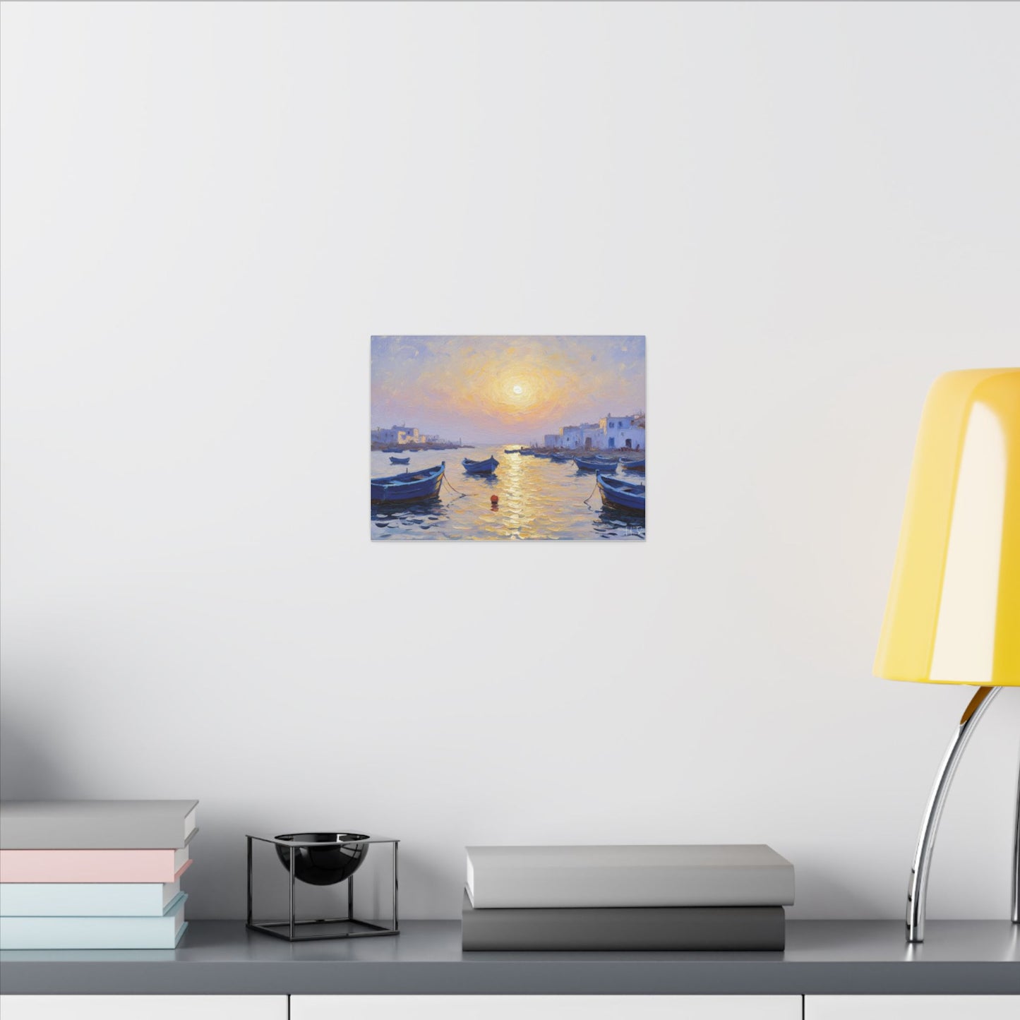 Seaside Sunset Canvas Print — Boats on Tranquil Harbor Wall Art