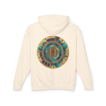 Hoodie — Vintage Teal & Gold Circular Architectural Graphic Hooded Sweatshirt