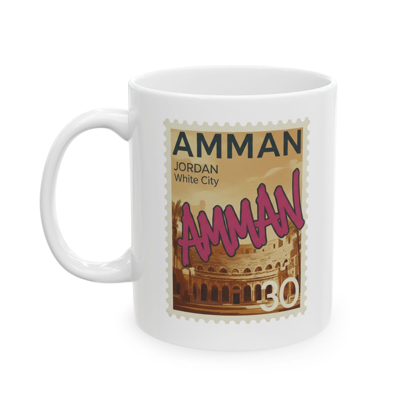 Amman Jordan Stamp Ceramic Mug — Vintage Travel Coffee Cup (11oz/15oz)