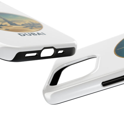 Coque de téléphone résistante motif skyline de Dubaï — Étui de voyage rétro palmiers du désert